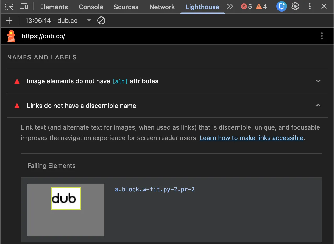 Expanded accessibility issue with a description and a selector to failing element