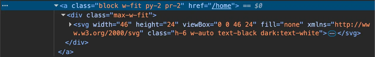Highlighted failing HTML anchor element in elements tab